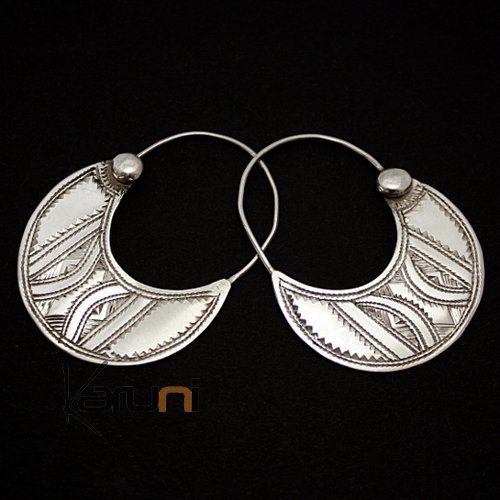 Tuareg Earrings Engraved Flat Creole in silver 4 cm 20