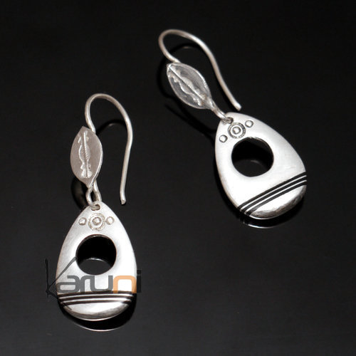 Tuareg Earrings Pendant Silver Pebble and Ebony Ligne 30