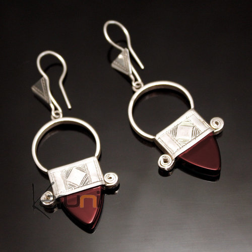 Tuareg Earrings Southern Ingall Silver and Red Stone 38