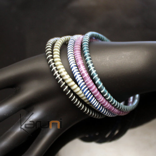 Flip Flop Ethnic African jewelry Plastic Bracelets Jokko Recycled Large Men Women 01 Dark Blue/Purple (x5)