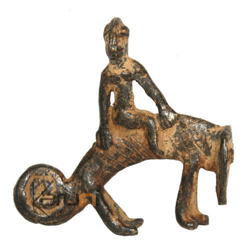  Dogon Art Bronze Horseman on Chameleon African Ethnic Sculpture Africa