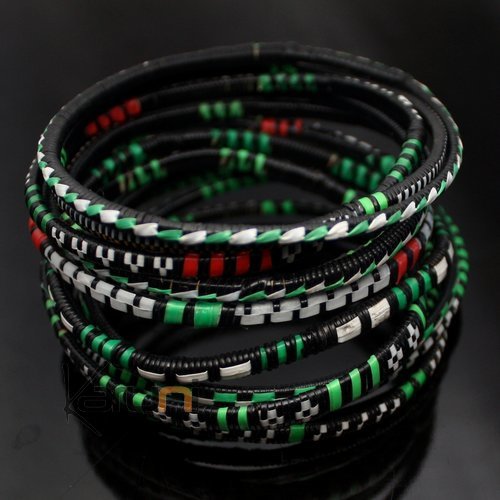 Ethnic African Jewelry Plastic Bracelets Men / Women / Child Lot 6 or 12 Green/Red From Mali