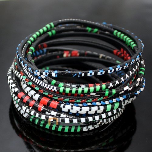 Ethnic African Jewelry Plastic Bracelets Men / Women / Child Lot 6 or 12 Green/Red/Blue From Mali