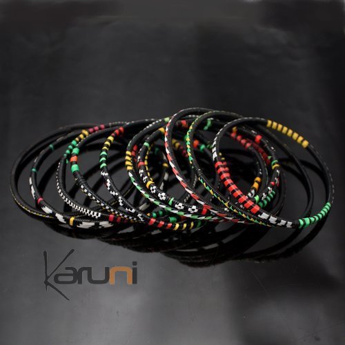 Ethnic African Jewelry Plastic Bracelets Men / Women / Child Lot 6 or 12 Green/Red/Yellow From Mali b
