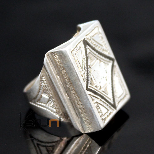 Ethnic Signet Ring Sterling Silver Jewelry Voluminous Square Men/Women Tuareg Tribe Design 06 b
