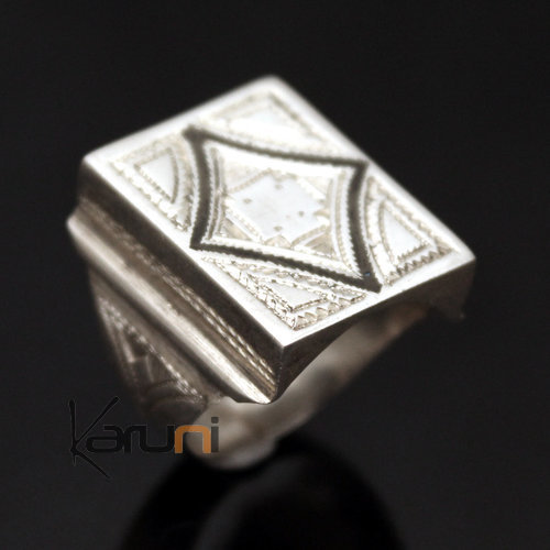 Ethnic Signet Ring Sterling Silver Jewelry Voluminous Square Men/Women Tuareg Tribe Design 06
