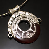 African Necklace Pendant Sterling Silver Ethnic Jewelry Red Agate Big Round Tuareg Tribe Design 17