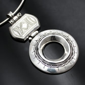 African Necklace Pendant Sterling Silver Ethnic Jewelry Big Engraved Round Tuareg Tribe Design 24