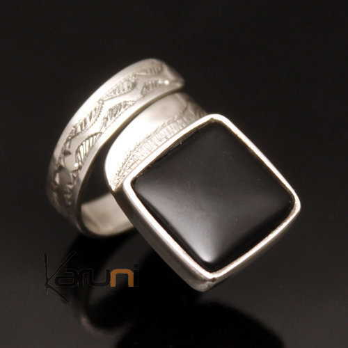 Ethnic Black Onyx Ring Sterling Silver Jewelry Square Adjustable Tuareg Tribe Design 50