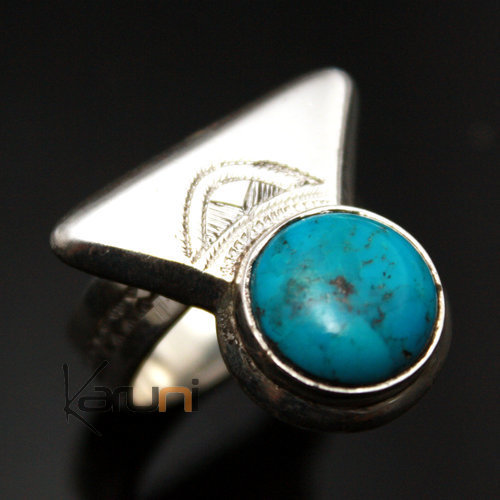Ethnic Turquoise Ring Sterling Silver Jewelry Triangle Tuareg Tribe Design 04