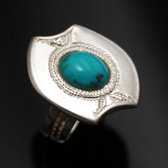 Ethnic Turquoise Ring Sterling Silver Jewelry Engraved Tuareg Tribe Design 05