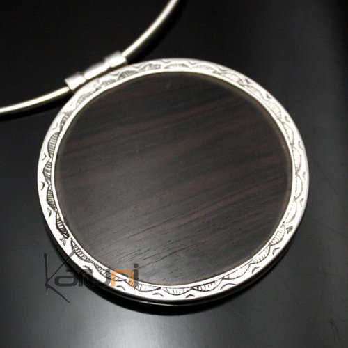 Ethnic Necklace Pendant Sterling Silver Jewelry Ebony Round Tuareg Tribe Design  KARUNI 01