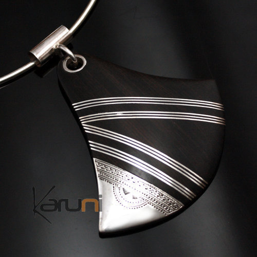 Ethnic Necklace Pendant Sterling Silver Jewelry Ebony Leaf Tuareg Tribe Design  KARUNI 02