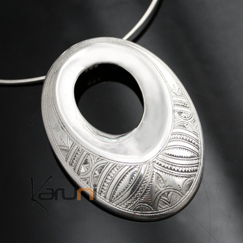 African Necklace Pendant Sterling Silver Ethnic Jewelry Big Oval Tuareg Tribe Design 15
