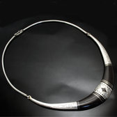 Ethnic Choker Necklace Jewelry Sterling Silver Ebony Engraved Large Torque Tuareg Tribe Design 01