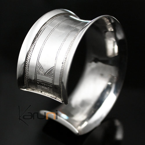 Ethnic Cuff Bracelet Sterling Silver Concave Jewelry Engraved Tuareg Tribe Design 02