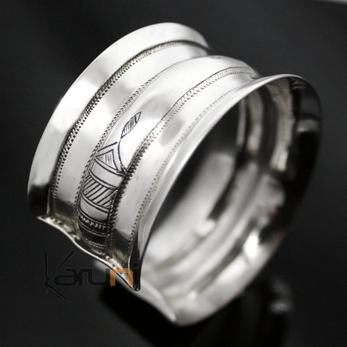 Ethnic Cuff Bracelet Sterling Silver Concave Jewelry Engraved Tuareg Tribe Design 03
