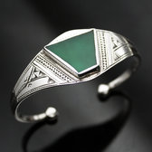 Ethnic Bracelet Sterling Silver Jewelry Green Agate Oval IZZA Tuareg Tribe Design  KARUNI 05