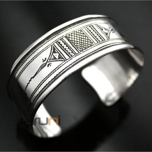 Ethnic Wide Bracelet Sterling Silver Jewelry Large Flat Engraved Men/Women Tuareg Tribe Design 10