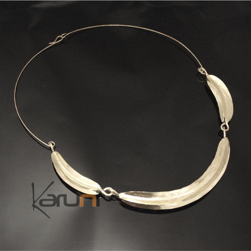 Ethnic African Jewelry Chocker Necklace Silver Plated Fulani Tribe 3 Leaves S Design KARUNI