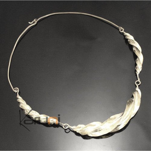 Ethnic African Jewelry Chocker Necklace Silver Plated Fulani Tribe 3 Leaves Twist S Design KARUNI 02