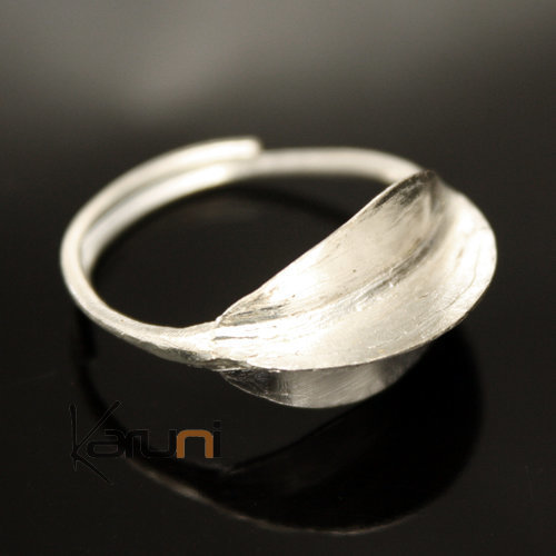 Ethnic African Jewelry Ring Adjustable Silver-Plated Fulani Tribe Leaf Design KARUNI b