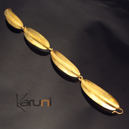 Ethnic African Jewelry Bracelet Bronze Golden Fulani Tribe 4 Leaves Design KARUNI b