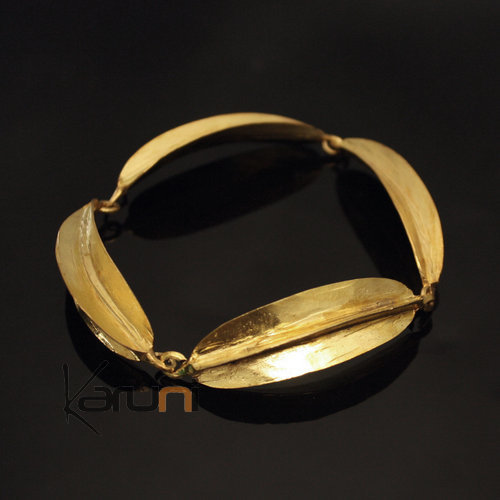 Ethnic African Jewelry Bracelet Bronze Golden Fulani Tribe 4 Leaves Design KARUNI