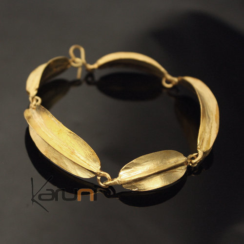 Ethnic African Jewelry Bracelet Bronze Golden Fulani Tribe 5 Leaves Design KARUNI b