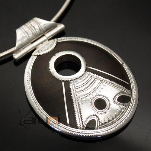 African Necklace Pendant Sterling Silver Ethnic Jewelry Ebony Oval Tuareg Tribe Design 16