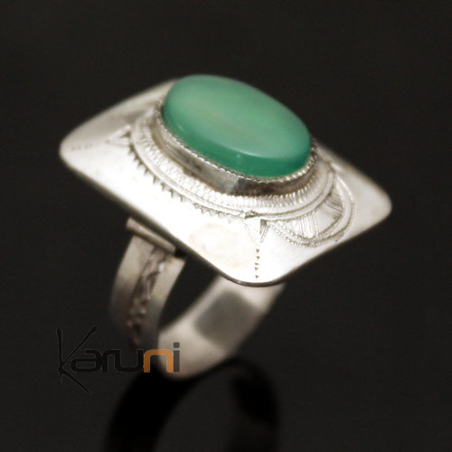  Ring in Silver and Green Agate 05 Rectangle