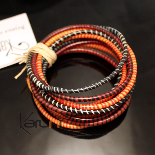 Flip Flop Ethnic African jewelry Plastic Bracelets Jokko Recycled Men Women Children 14 Red/Orange/Black (x12)
