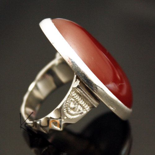Ethnic Ring Sterling Silver Jewelry Red Agate Big Oval Tuareg Tribe Design 35