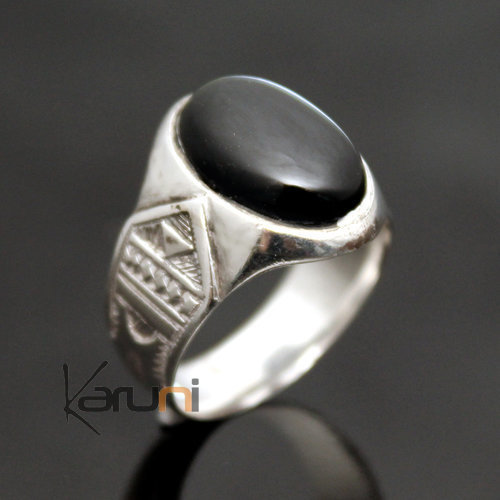 Ethnic Signet Ring Sterling Silver Jewelry Black Onyx Oval Tuareg Tribe Design 32