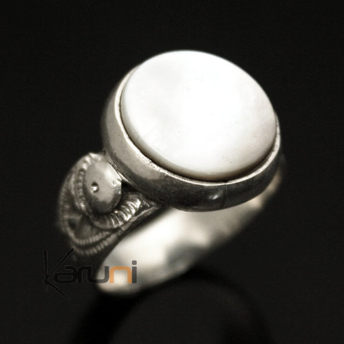 Ethnic Ring Sterling Silver Mother-of-Pearl Jewelry Round Tuareg Tribe Design 05