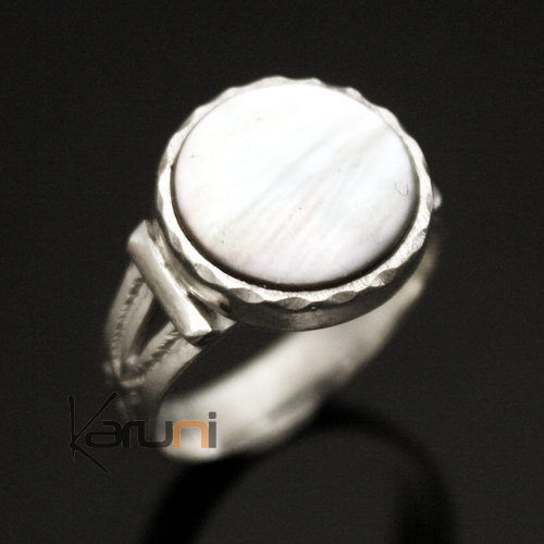Ethnic Ring Sterling Silver Mother-of-Pearl Jewelry Round Tuareg Tribe Design 04