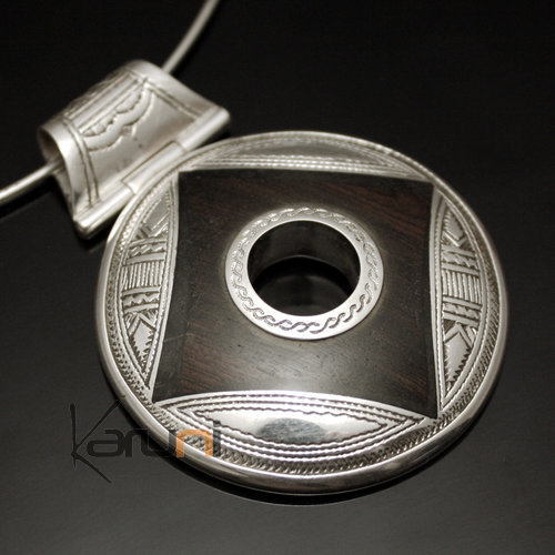 African Necklace Pendant Sterling Silver Ethnic Jewelry Ebony Oval Tuareg Tribe Design 18Tuareg round sun silver and ebony ring (1045)