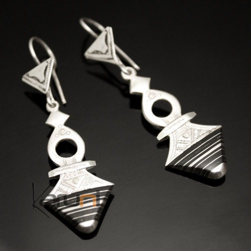 Ethnic Southern Cross Earrings Sterling Silver Ebony Jewelry from Timia Niger Tuareg Tribe Design 77 5 cm