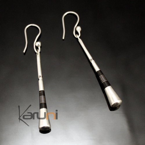 Ethnic African Jewelry Earrings Sterling Silver Ebony Clubs Engraved Smooth Ties Tuareg Tribe Design 38