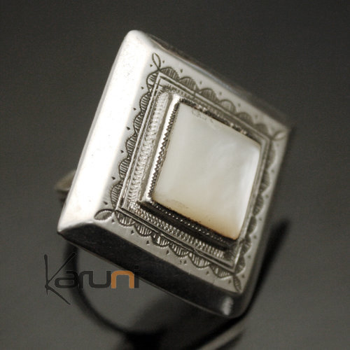 Ethnic Ring Sterling Silver Mother-of-Pearl Jewelry Big Diamond Tuareg Tribe Design 07