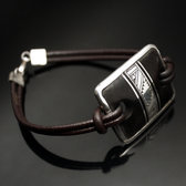  Bracelet Medallion in Silver and Ebony Link Leather 06 Rectangle