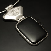 African Necklace Pendant Sterling Silver Ethnic Jewelry Black Onyx Rectangle Tuareg Tribe Design 09
