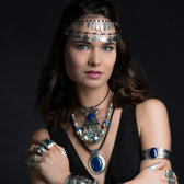 Ethnic Necklace Sterling Silver Jewelry Black Glass Beads Large Celebra Tuareg Tribe Design  c