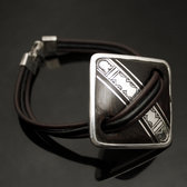 Bracelet Medallion in Silver and Ebony Link Leather 02 Diamond