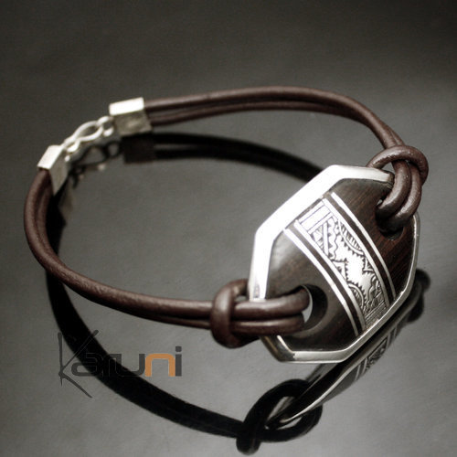 Leather Ebony Silver Bracelet 03 - Karuni