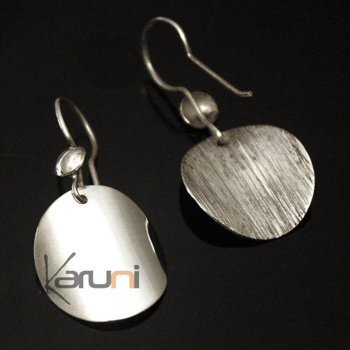 Ethnic African Jewelry Earrings Sterling Silver Round Stripped Tuareg Tribe Design KARUNI Inspired 09