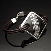 Ethnic Locket Bracelet Sterling Silver Jewelry Ebony Diamond Leather Tie Adjustable Tuareg Tribe Design 03