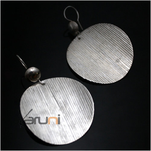 Ethnic African Jewelry Earrings in Sterling Silver Big Circles Stripped Tuareg Tribe Design KARUNI