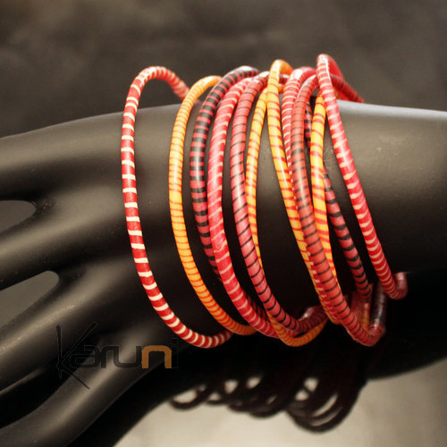 Flip Flop Ethnic African jewelry Plastic Bracelets Jokko Recycled Fair Trade Men Women Children 10 Pink/Red/Orange (x12)