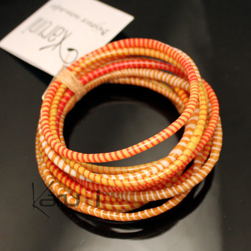 Flip Flop Ethnic African jewelry Plastic Bracelets Jokko Recycled Fair Trade Men Women Children 04 Mix Orange (x12)